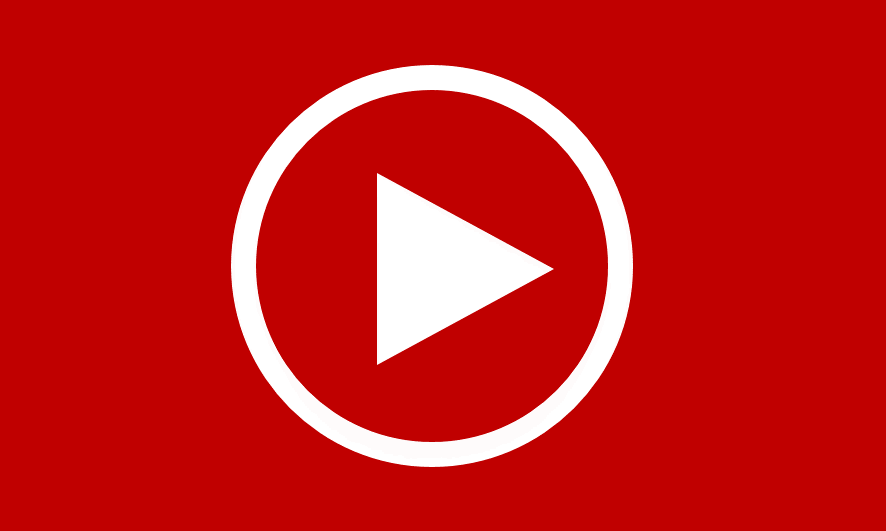 Icon of white play button on red background